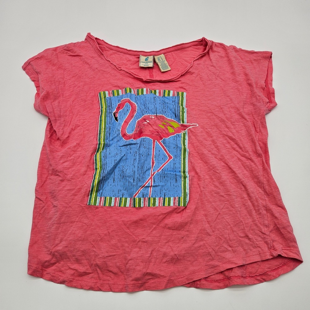 Caribbean‎ Joe Petite Flamingo Graphic T Shirt Pink Cotton Short Sleeve